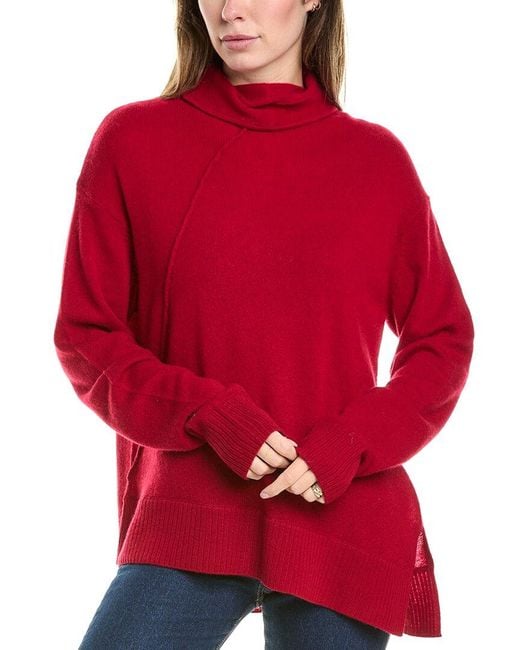 Hannah Rose Asymmetrical Funnel Neck Cashmere Tunic Sweater in Red Lyst UK