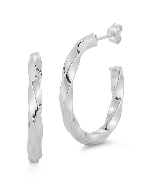 Chloe and Madison White Silver Bold Oval Twist Hoops