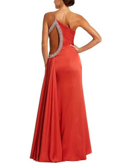 Mac Duggal Red Jewel Embellished Side Cut Out Gown