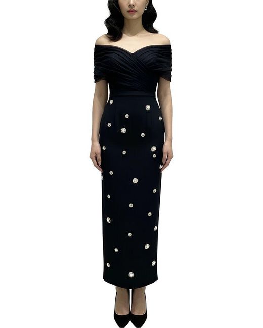 AMINA GLAM Black Embellished Maxi Dress