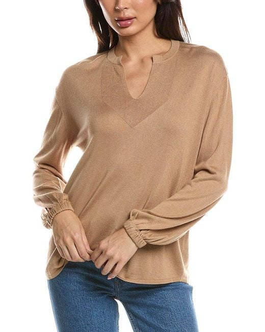 Forte Natural Split Neck Silk & Cashmere-Blend Sweater