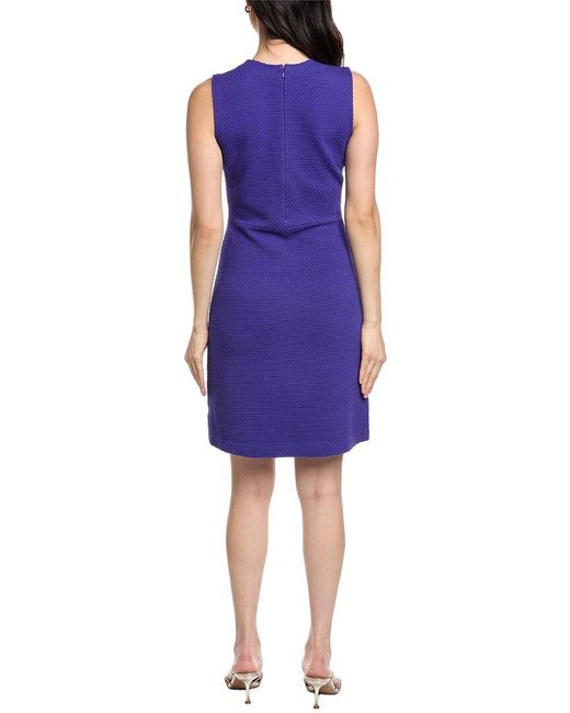 St. John Blue V-Neck Fit N Flare Knit Dress