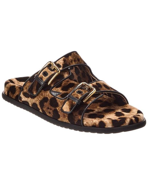 Dolce & Gabbana Brown Printed Velvet & Leather Slide
