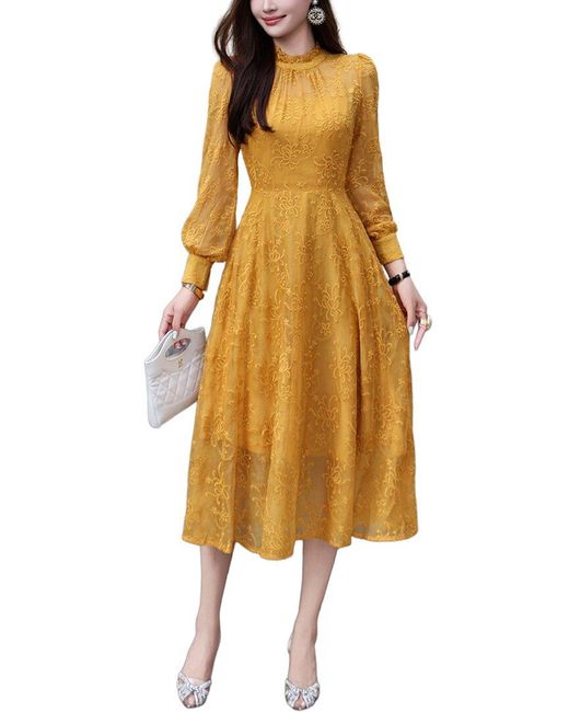 BURRYCO Yellow Solid Midi Dress