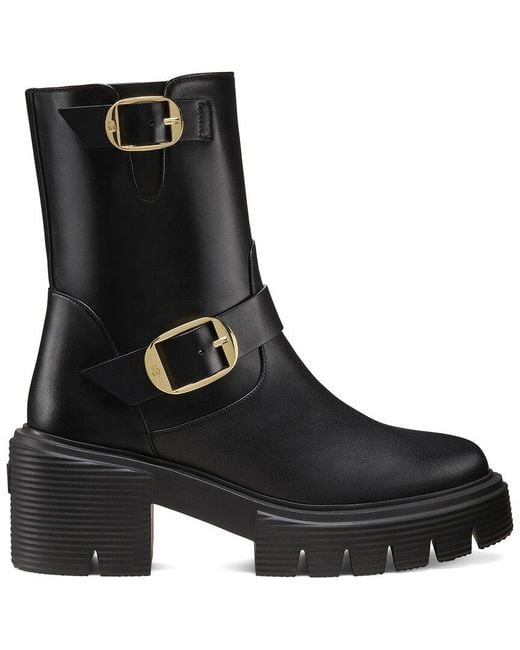 Stuart Weitzman Black Soho Leather Moto Bootie