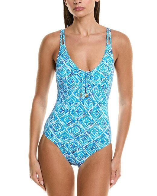 Tommy Bahama Blue Island Cays Shell V-Neck One-Piece
