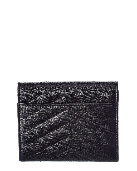 Saint Laurent Black Monogram Matelasse Leather Trifold Compact Wallet