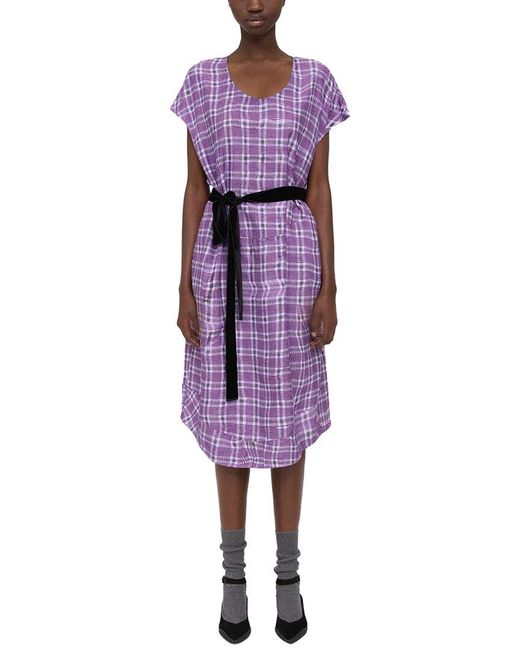 Theory Purple Wrinkle Check Midi Dress