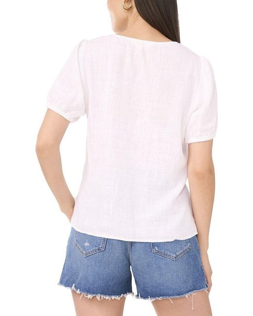 Vince Camuto White Front Tie Linen-Blend Blouse