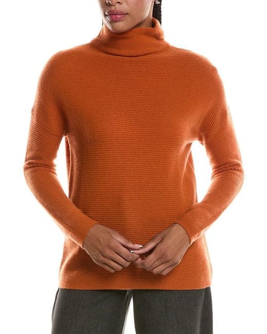 Forte Orange Textured Slouchy Funnel Neck 100% Cashmere Sweater