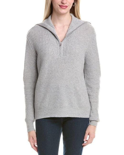 Autumn Cashmere Gray Shaker 1/2-Zip Mock Neck Cashmere Sweater