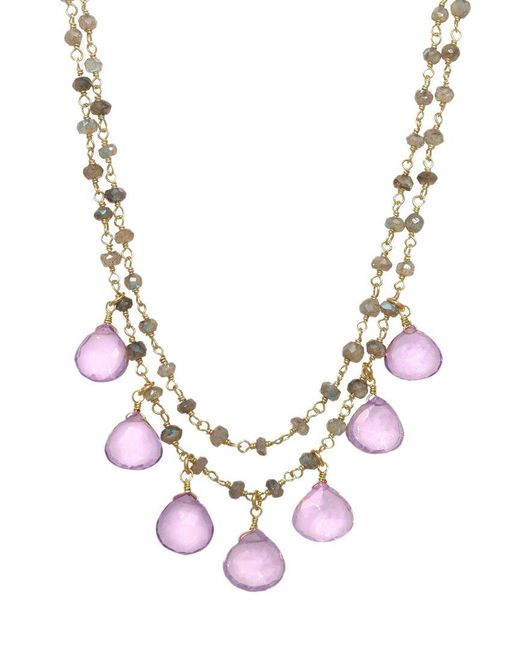 Rachel Reinhardt Jewelry Metallic 14k Over Silver Gemstone Drop Necklace