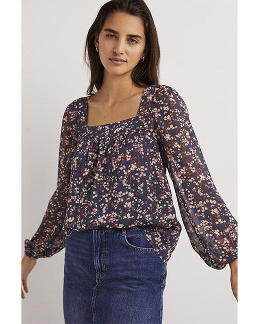 Boden Blue Square Neck Printed Top