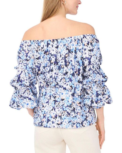 Vince Camuto Blue Off The Shoulder Bubble Sleeve Blouse