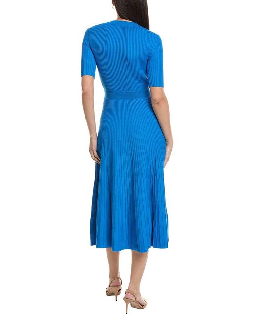 Tahari Blue Mock Neck A-line Dress