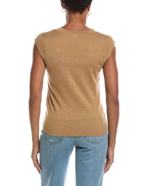 Minnie Rose Blue Knit Cap Sleeve Cashmere-Blend Top