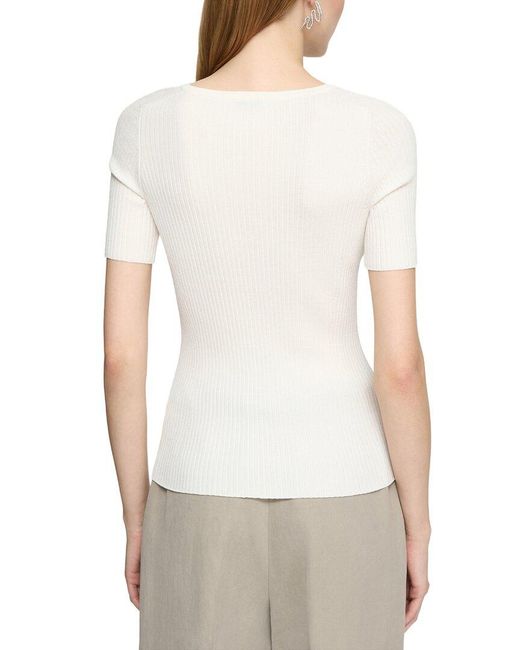 Lafayette 148 New York White Ribbed Button Sweater