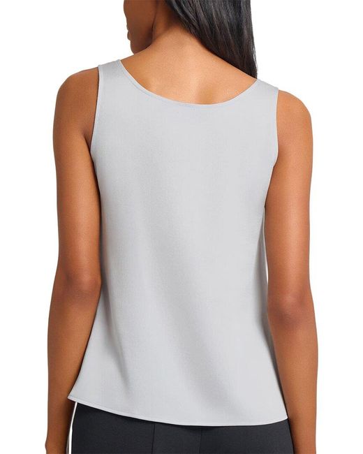 Ming Wang White Crepe De Chine Scoop Neck Tank