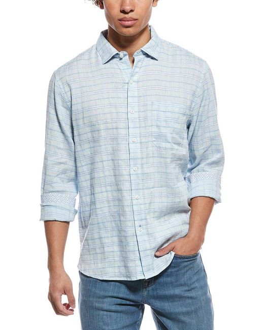 Tommy Bahama Blue Barbados Breeze Playa Plaid Linen-Blend Shirt for men