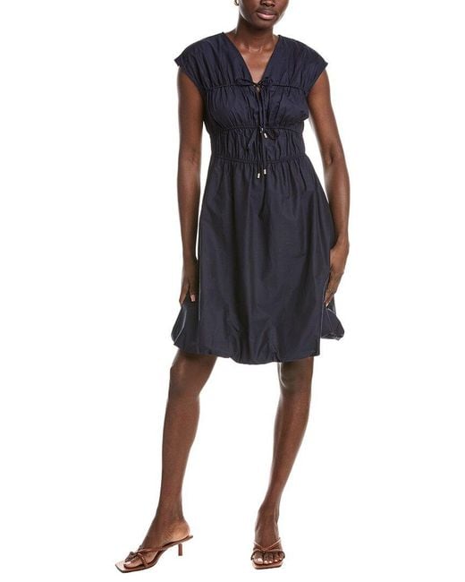 Ellen Tracy Blue Poplin Bubble Hem Dress