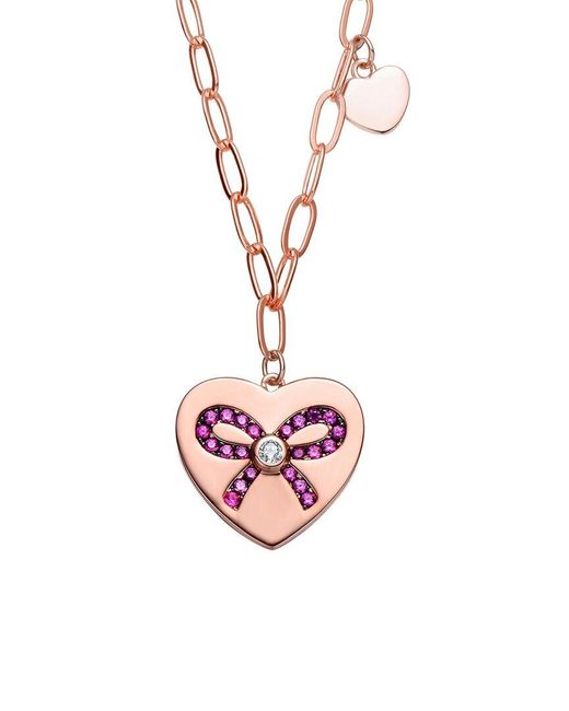 Rachel Glauber Pink 18k Rose Gold Plated Cz Love Necklace