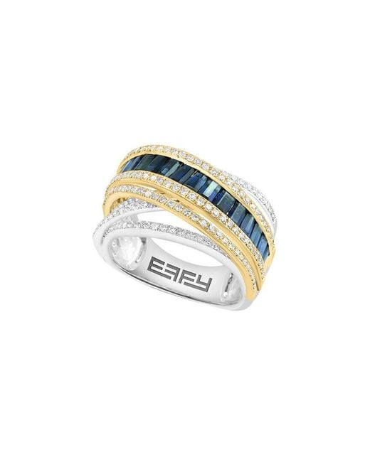 Effy Fine Jewelry White 14K Two-Tone 2.49 Ct. Tw. Diamond & Sapphire Ring