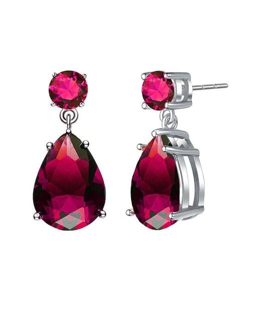 Genevive Jewelry Pink Silver Cz Drop Earrings