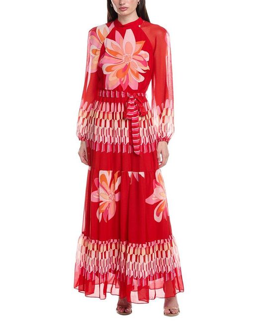 Maison Tara Red Yoryu Chiffon Maxi Dress