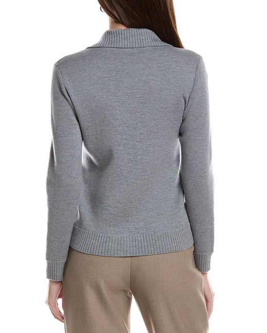 Bruno Magli Gray Merino Wool Epaulet Sweater Jacket