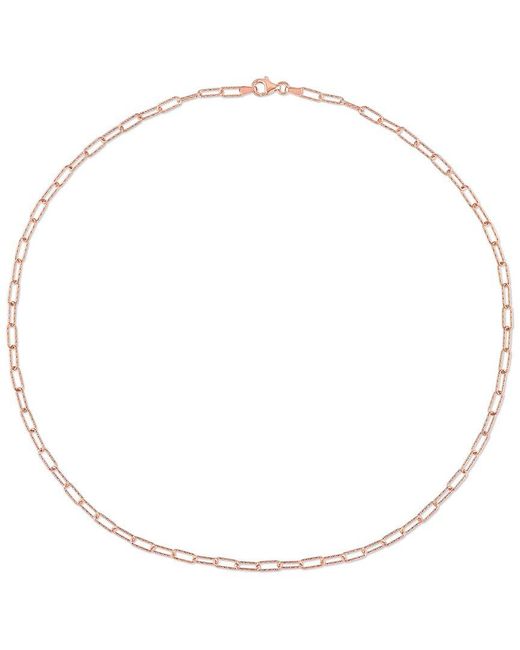 Italian Silver Metallic 18K Rose Over Fancy Paperclip Chain Necklace