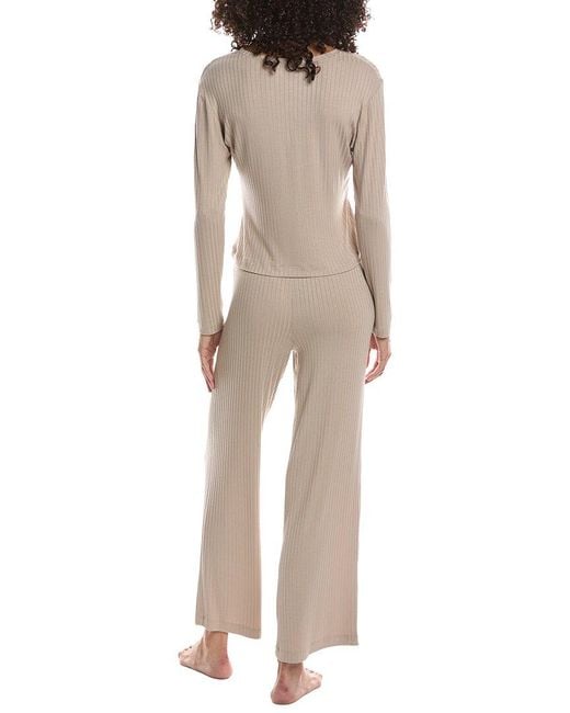 Natori Natural Harmony Rib V Neck Top And Pant