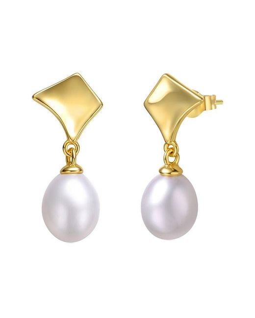 Genevive Jewelry Metallic 14k Over Silver 7.5mm Pearl Dangle Earrings