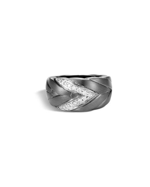 John Hardy White Modern Chain Silver 0.20 Ct. Tw. Diamond Medium Ring