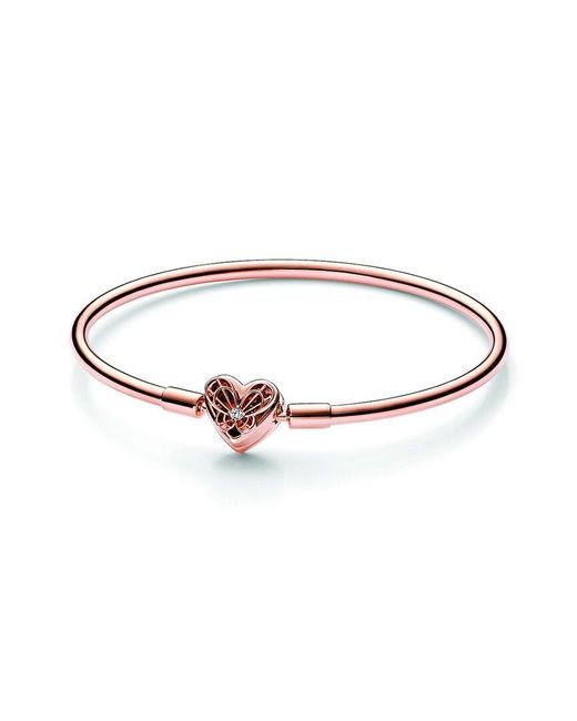Pandora White Moments 14k Rose Gold Plated Cz Heart & Butterfly Bangle Bracelet
