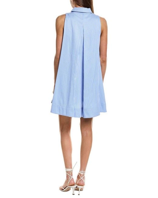 English Factory Blue Collared Sleeveless Linen-Blend Mini Dress