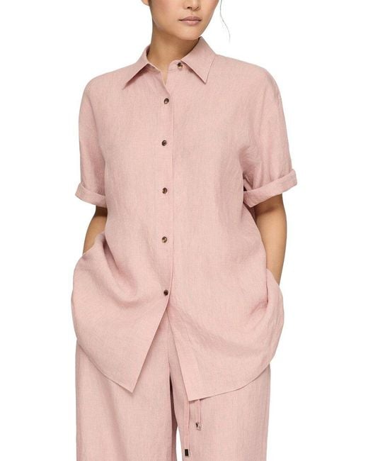 Lafayette 148 New York Pink Drop Shoulder Button Oversized Blouse