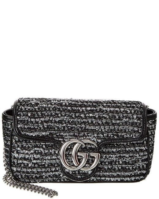 Gucci Black Gg Marmont Super Mini Tweed & Leather Shoulder Bag