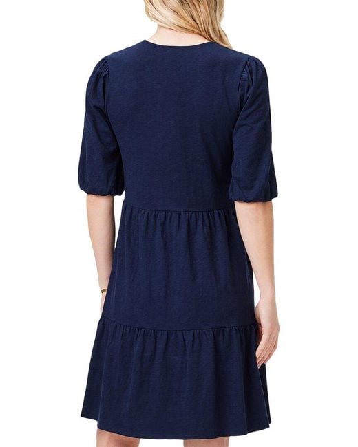 NIC+ZOE Blue Elbow Sleeve V-Neck Dress