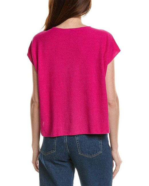 Eileen Fisher Red Crewneck Linen-Blend Boxy Sweater
