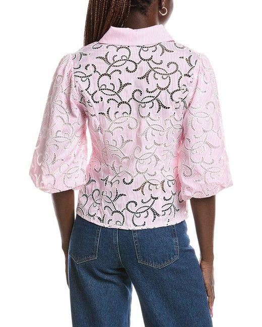Gracia Red Floral Lace Puff Sleeve Top