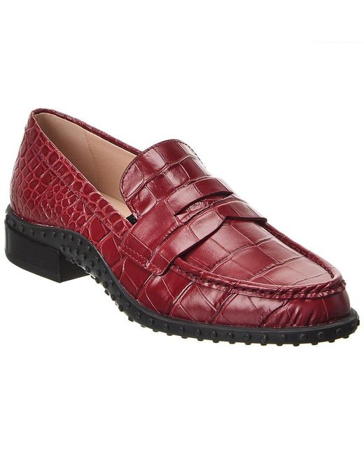 Tod's Red Croc-embossed Leather Loafer