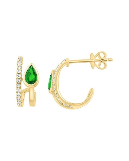 Effy Fine Jewelry Metallic 14K 0.57 Ct. Tw. Diamond & Emerald Earrings