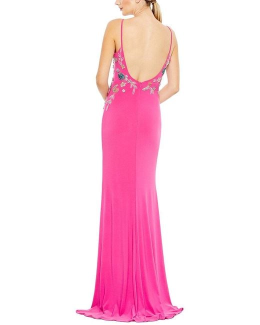 Mac Duggal Pink Multi Color Beaded Floral Cami Gown