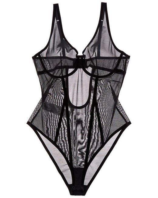 Wolford Black Bonded To Tulle Underwire Shaping Bodysuit