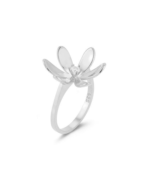 Sphera Milano White Silver Cz Statement Flower Ring