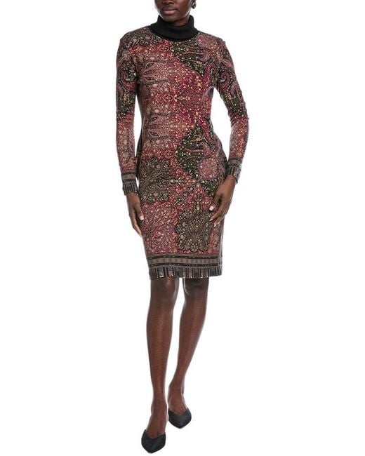 Etro Brown Turtleneck Wool Mini Dress