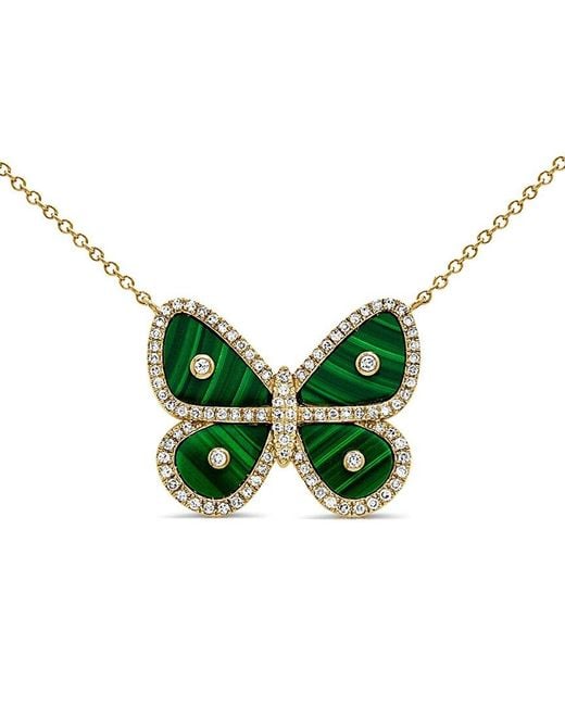 Sabrina Designs Green 14k 0.31 Ct. Tw. Diamond & Malachite Butterfly Necklace