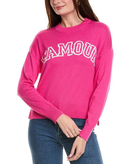 Hannah Rose Pink L'Amour Crewneck Cashmere-Blend Sweater