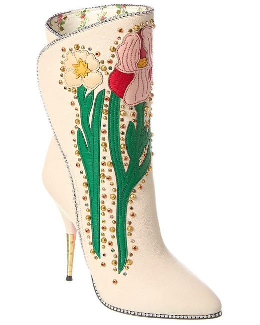 Gucci Green Flowers Intarsia Leather Boot