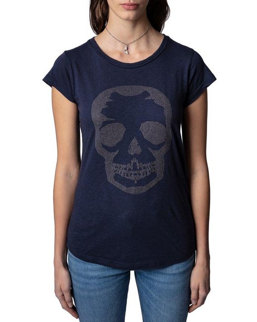 Zadig & Voltaire Blue Skinny Skull Studs T-Shirt